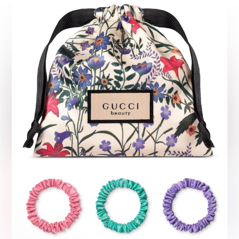 Gucci Floral Pouch with 3 Hair Scrunchies